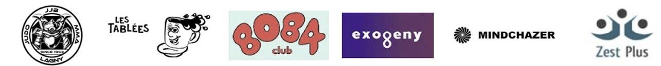 Logos clients : Les Tablées, 8084 club, Exogeny, Mindchazer, Zest Plus